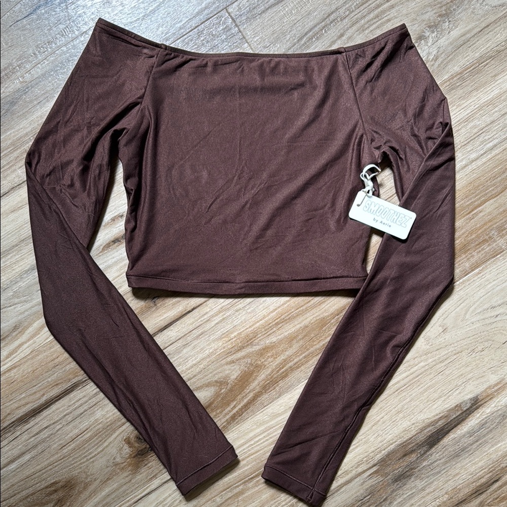 Brown Off-Shoulder Crop Top